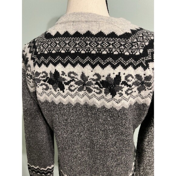 Eddie Bauer Gray Fair Isle Cardigan Sweater Wool Medium EUC - Picture 5 of 8